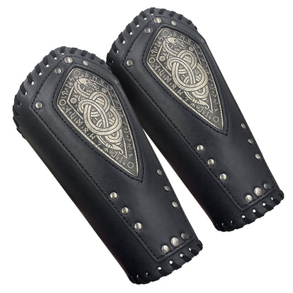 HiiFeuer Viking Embossed Dragon Faux Leather Arm Guards, Medieval Vintage Mercenary Arm Bracers, Retro Knight Gauntlets