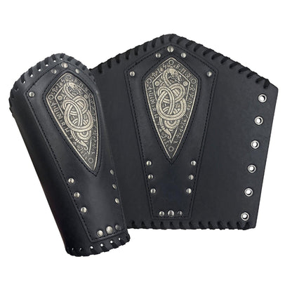 HiiFeuer Viking Embossed Dragon Faux Leather Arm Guards, Medieval Vintage Mercenary Arm Bracers, Retro Knight Gauntlets