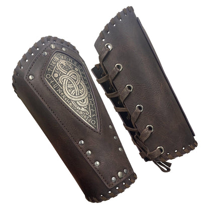 HiiFeuer Viking Embossed Dragon Faux Leather Arm Guards, Medieval Vintage Mercenary Arm Bracers, Retro Knight Gauntlets