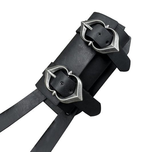 HiiFeuer Medieval Faux Leather Back Sword Frog, Vintage Adjustable Sword Holster, Middle Ages Back Sword Sheath Holster