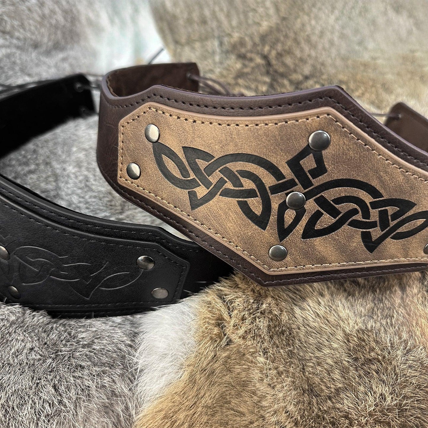 HiiFeuer Medieval Embossed Faux Leather Headpiece, Retro Renaissance Adjustable Headband, Cosplay Costume Accessories