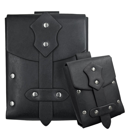 HiiFeuer 2 Pieces Medieval Faux Leather Studded Belt Pouch, Retro Renaissance Belt bag, Portable Waist Bag Side Pack for LARP