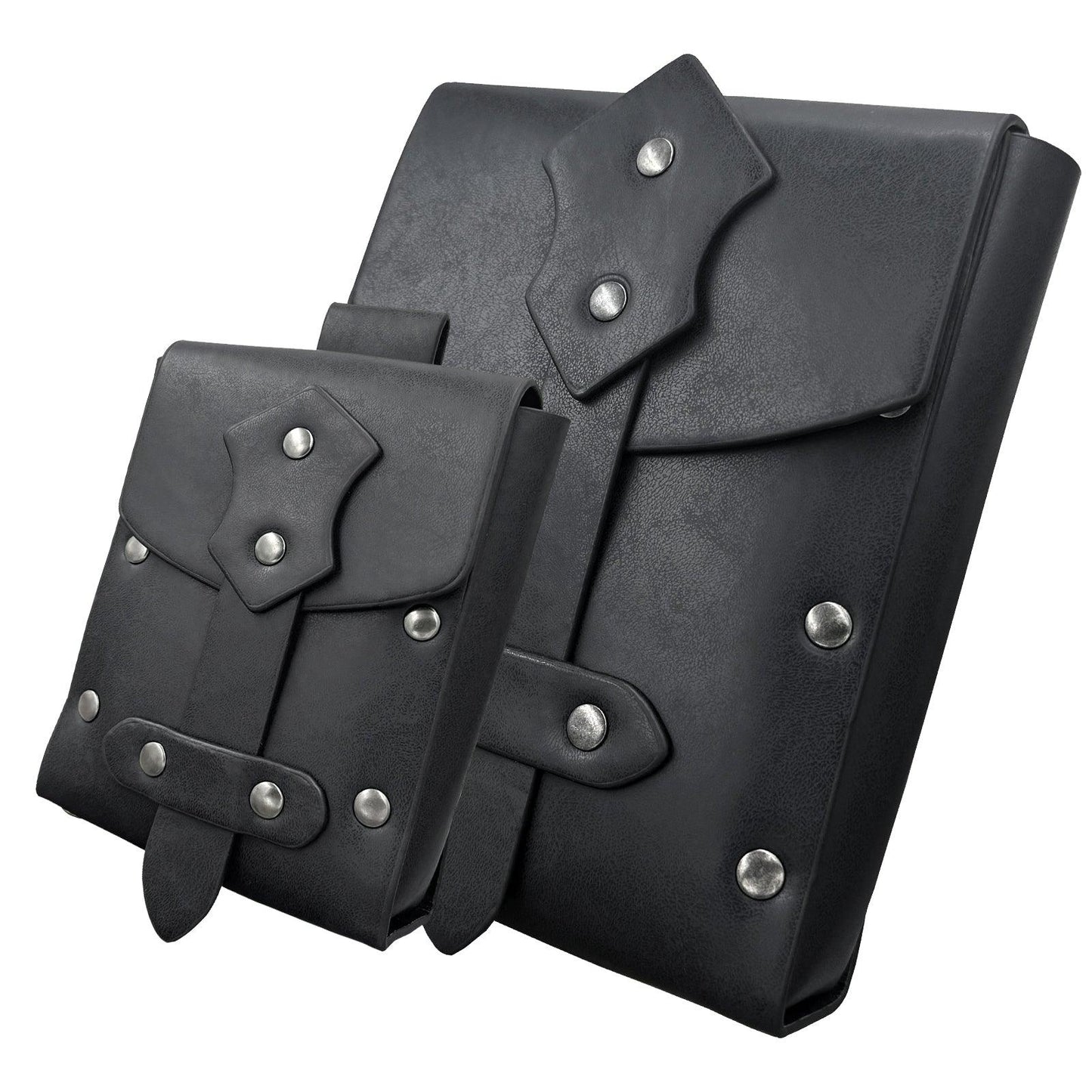 HiiFeuer 2 Pieces Medieval Faux Leather Studded Belt Pouch, Retro Renaissance Belt bag, Portable Waist Bag Side Pack for LARP