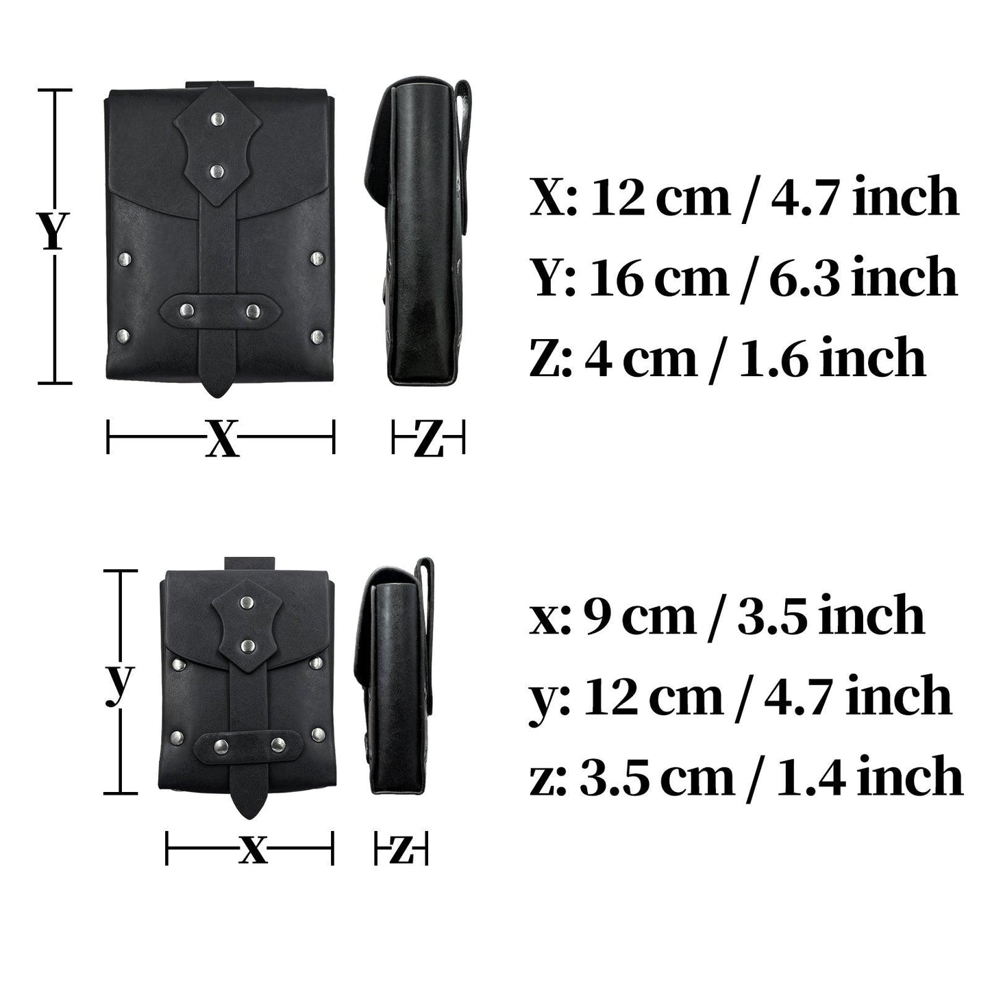 HiiFeuer 2 Pieces Medieval Faux Leather Studded Belt Pouch, Retro Renaissance Belt bag, Portable Waist Bag Side Pack for LARP