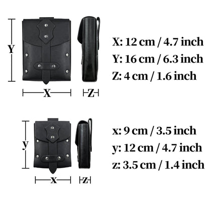 HiiFeuer 2 Pieces Medieval Faux Leather Studded Belt Pouch, Retro Renaissance Belt bag, Portable Waist Bag Side Pack for LARP
