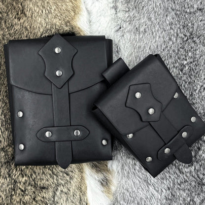 HiiFeuer 2 Pieces Medieval Faux Leather Studded Belt Pouch, Retro Renaissance Belt bag, Portable Waist Bag Side Pack for LARP