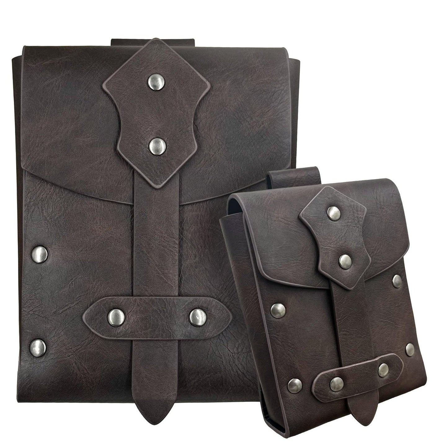 HiiFeuer 2 Pieces Medieval Faux Leather Studded Belt Pouch, Retro Renaissance Belt bag, Portable Waist Bag Side Pack for LARP
