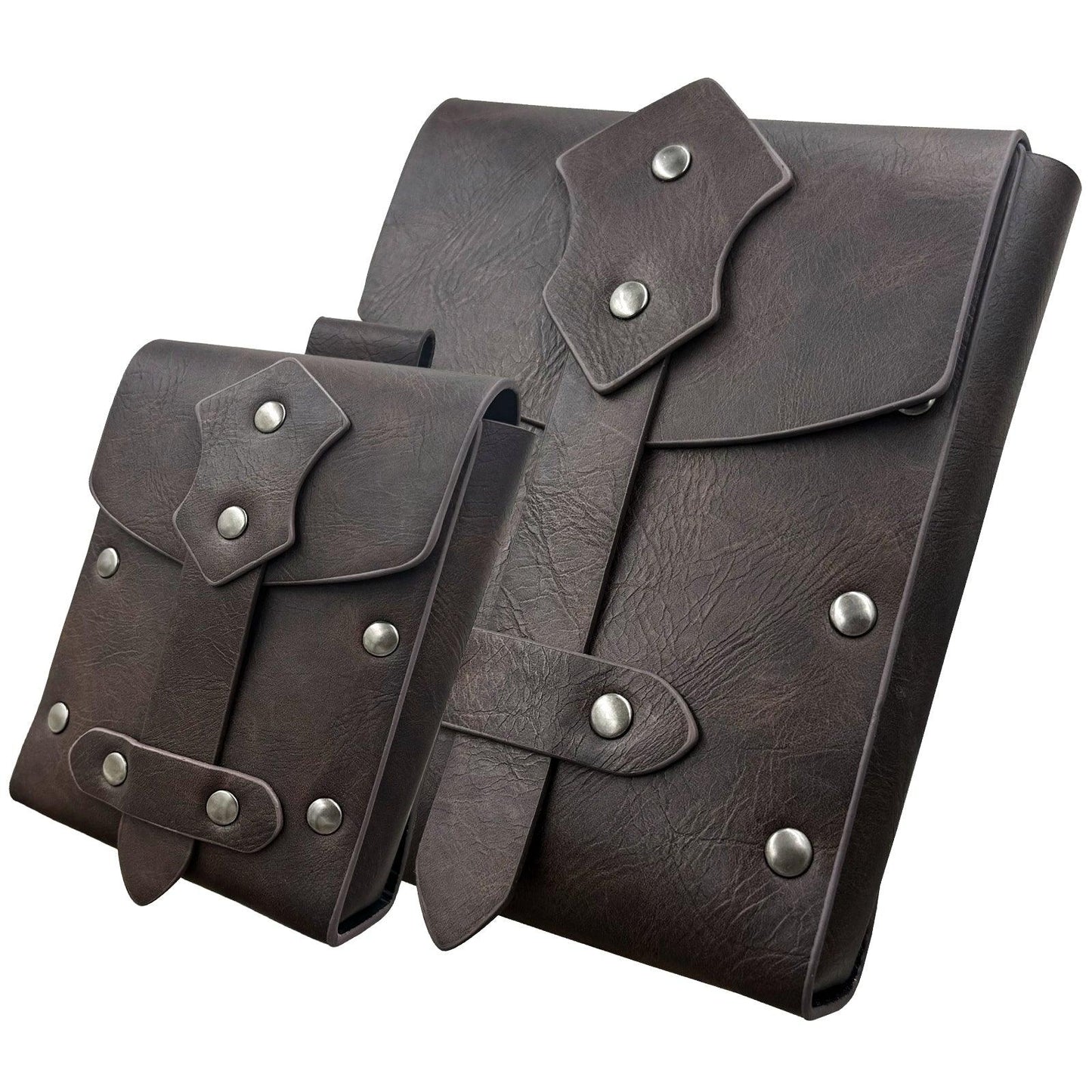HiiFeuer 2 Pieces Medieval Faux Leather Studded Belt Pouch, Retro Renaissance Belt bag, Portable Waist Bag Side Pack for LARP
