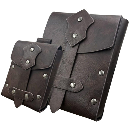 HiiFeuer 2 Pieces Medieval Faux Leather Studded Belt Pouch, Retro Renaissance Belt bag, Portable Waist Bag Side Pack for LARP
