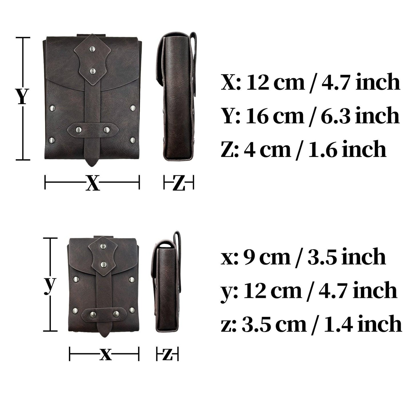 HiiFeuer 2 Pieces Medieval Faux Leather Studded Belt Pouch, Retro Renaissance Belt bag, Portable Waist Bag Side Pack for LARP