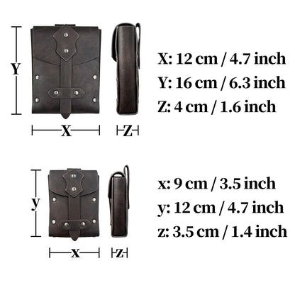 HiiFeuer 2 Pieces Medieval Faux Leather Studded Belt Pouch, Retro Renaissance Belt bag, Portable Waist Bag Side Pack for LARP