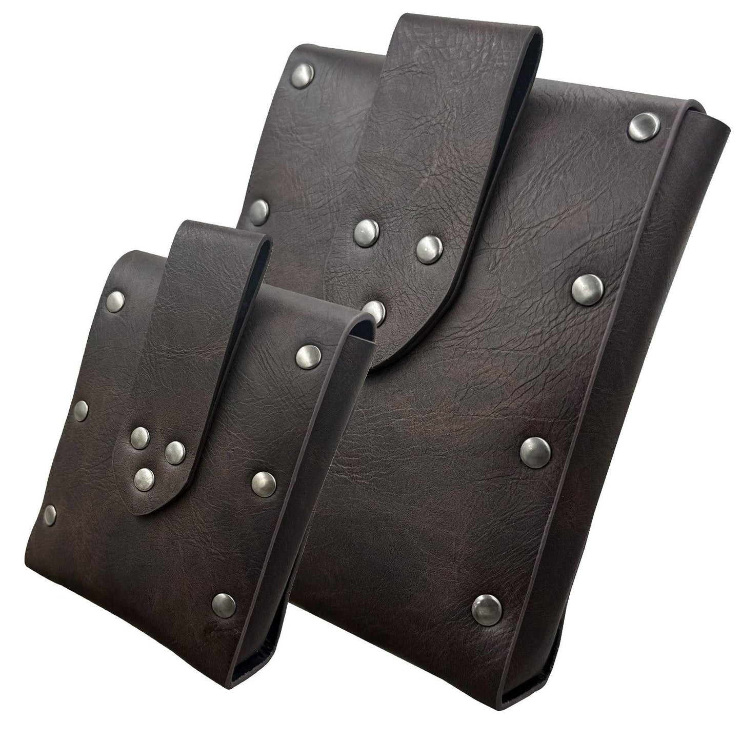 HiiFeuer 2 Pieces Medieval Faux Leather Studded Belt Pouch, Retro Renaissance Belt bag, Portable Waist Bag Side Pack for LARP
