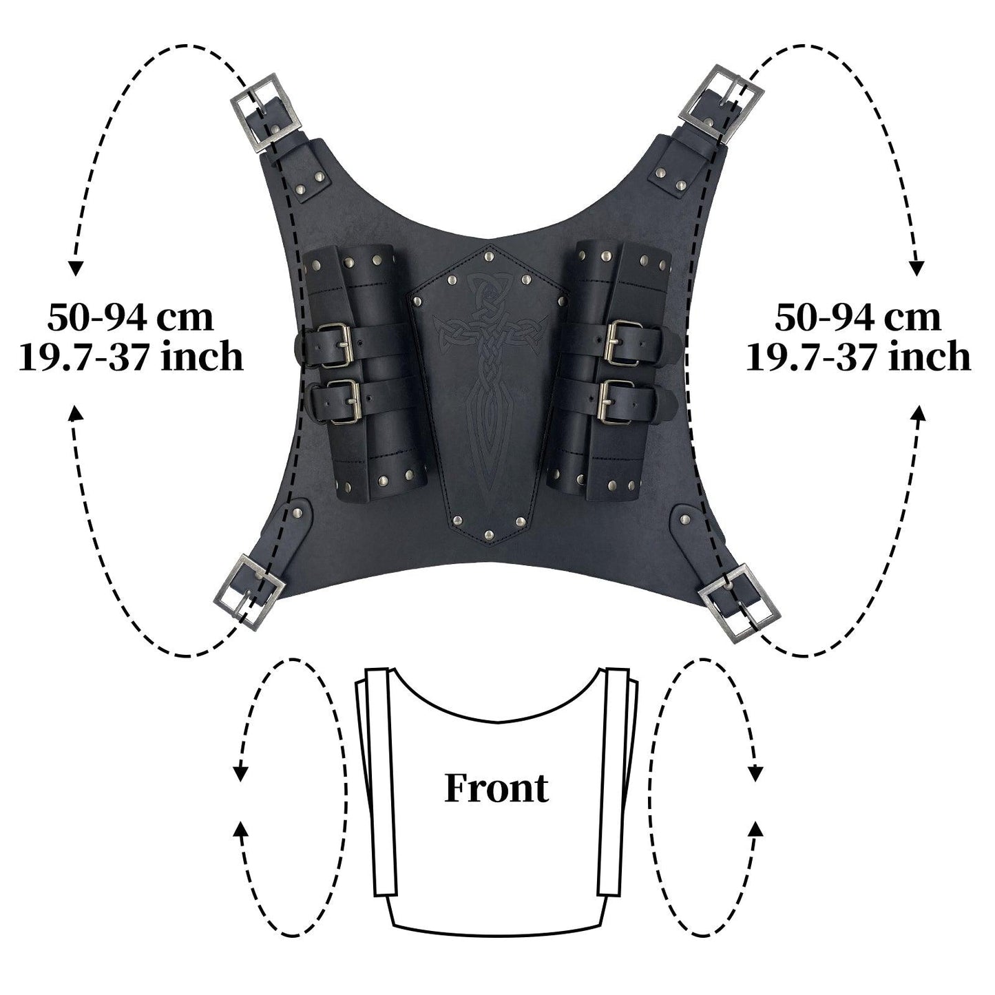 HiiFeuer Medieval Faux Leather Embossed Double Back Sword Frog, Adjustable Renaissance Knight Mercenary Sword Holster
