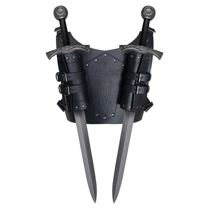 HiiFeuer Medieval Faux Leather Embossed Double Back Sword Frog, Adjustable Renaissance Knight Mercenary Sword Holster