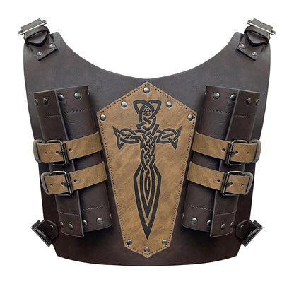 HiiFeuer Medieval Faux Leather Embossed Double Back Sword Frog, Adjustable Renaissance Knight Mercenary Sword Holster