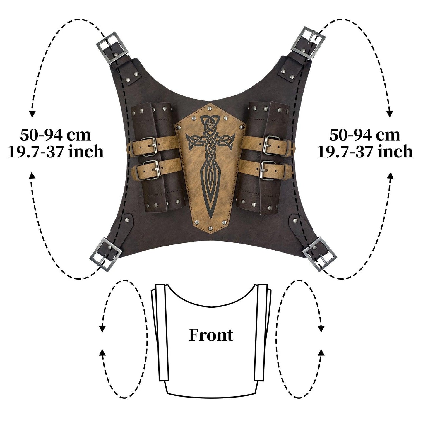 HiiFeuer Medieval Faux Leather Embossed Double Back Sword Frog, Adjustable Renaissance Knight Mercenary Sword Holster