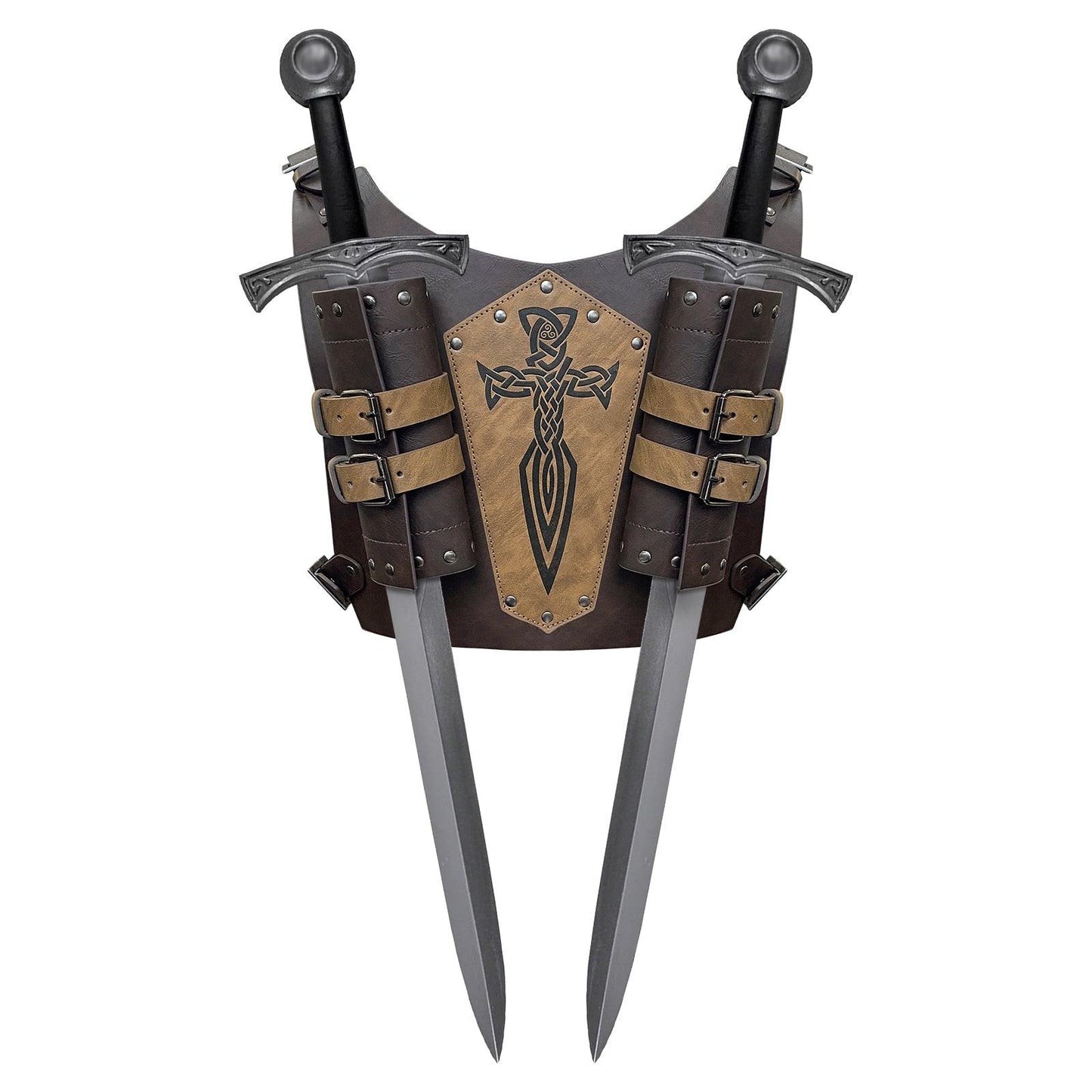 HiiFeuer Medieval Faux Leather Embossed Double Back Sword Frog, Adjustable Renaissance Knight Mercenary Sword Holster