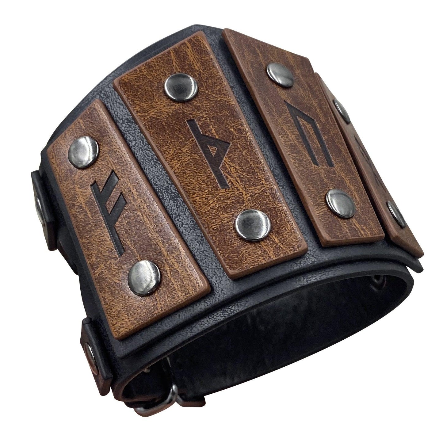 HiiFeuer Medieval Embossed Alchemy Faux Leather Cuff Bracelet, Fantasy Retro Wristband, Wizard Buckle Fastening Cuff Bangle Bracelet