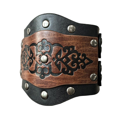 HiiFeuer Medieval Embossed Alchemy Faux Leather Cuff Bracelet, Fantasy Retro Wristband, Wizard Buckle Fastening Cuff Bangle Bracelet
