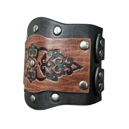 HiiFeuer Medieval Embossed Alchemy Faux Leather Cuff Bracelet, Fantasy Retro Wristband, Wizard Buckle Fastening Cuff Bangle Bracelet