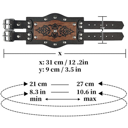 HiiFeuer Medieval Embossed Alchemy Faux Leather Cuff Bracelet, Fantasy Retro Wristband, Wizard Buckle Fastening Cuff Bangle Bracelet