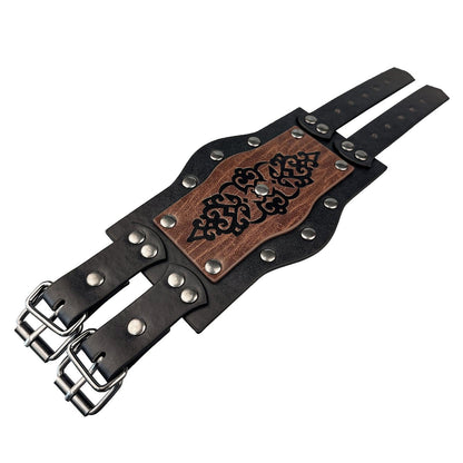 HiiFeuer Medieval Embossed Alchemy Faux Leather Cuff Bracelet, Fantasy Retro Wristband, Wizard Buckle Fastening Cuff Bangle Bracelet