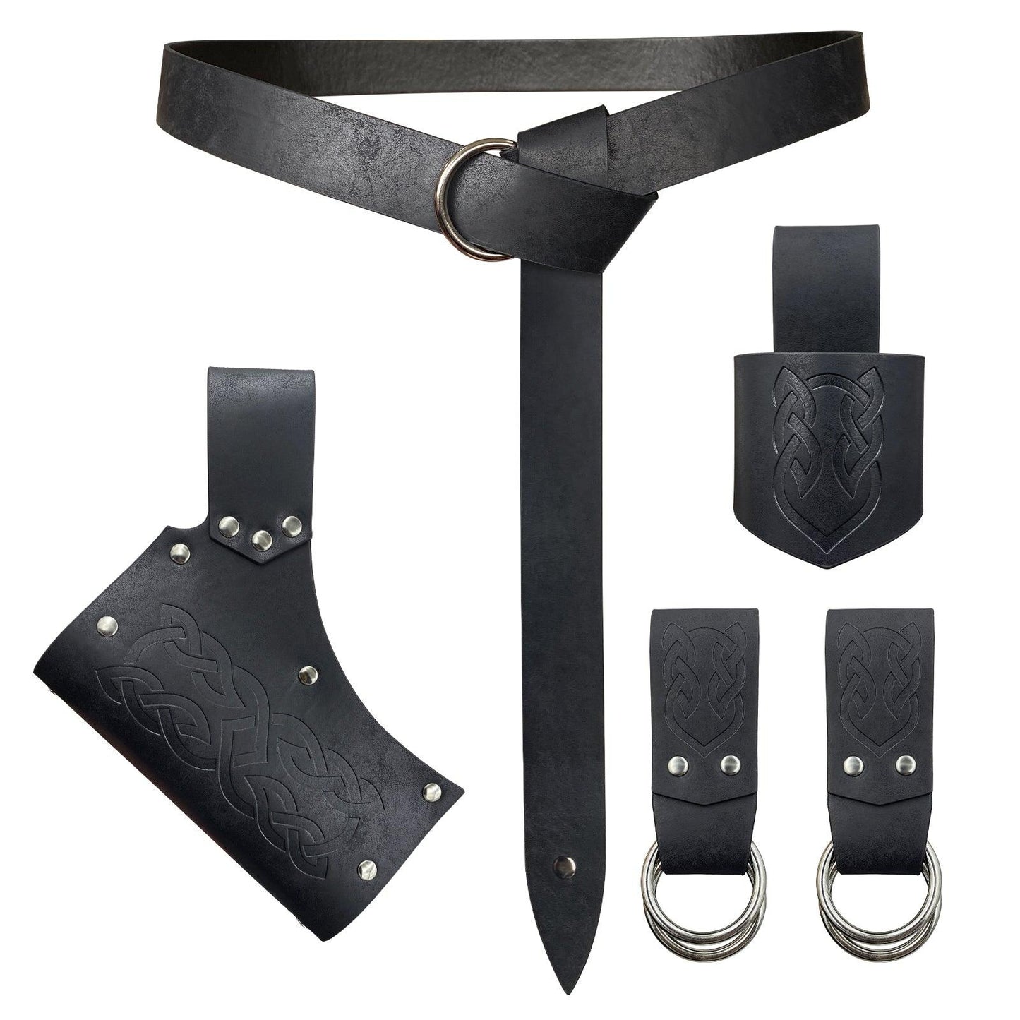 HiiFeuer 5 Pieces Medieval Belt Costume Accessories Renaissance Skirt Hike Viking Horn Belt Holster Dagger Holster Sword Frog