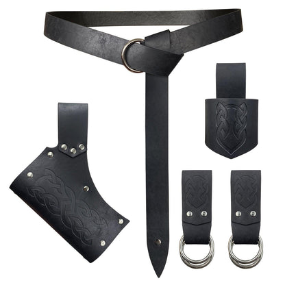 HiiFeuer 5 Pieces Medieval Belt Costume Accessories Renaissance Skirt Hike Viking Horn Belt Holster Dagger Holster Sword Frog
