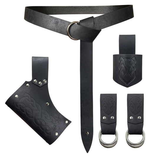 HiiFeuer 5 Pieces Medieval Belt Costume Accessories Renaissance Skirt Hike Viking Horn Belt Holster Dagger Holster Sword Frog