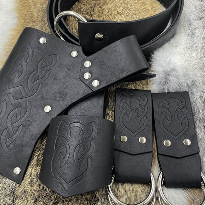 HiiFeuer 5 Pieces Medieval Belt Costume Accessories Renaissance Skirt Hike Viking Horn Belt Holster Dagger Holster Sword Frog