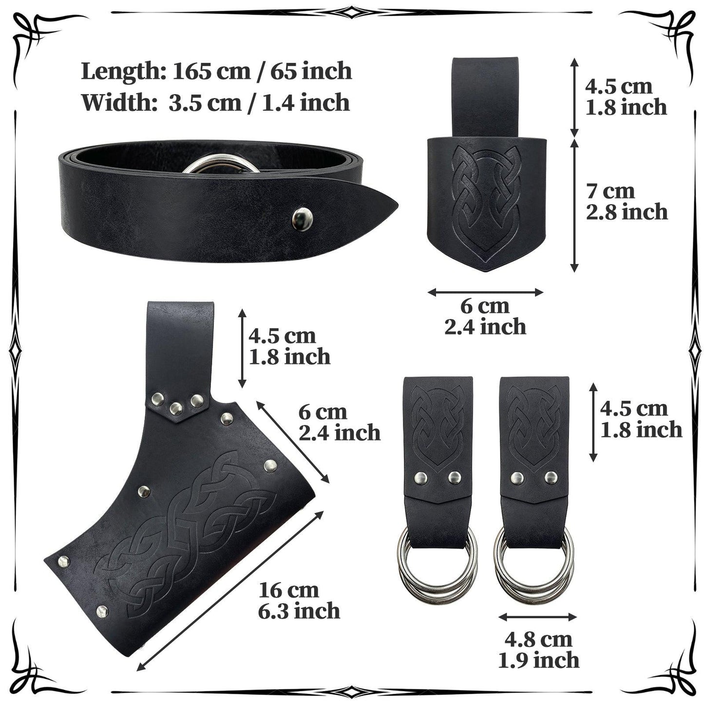 HiiFeuer 5 Pieces Medieval Belt Costume Accessories Renaissance Skirt Hike Viking Horn Belt Holster Dagger Holster Sword Frog