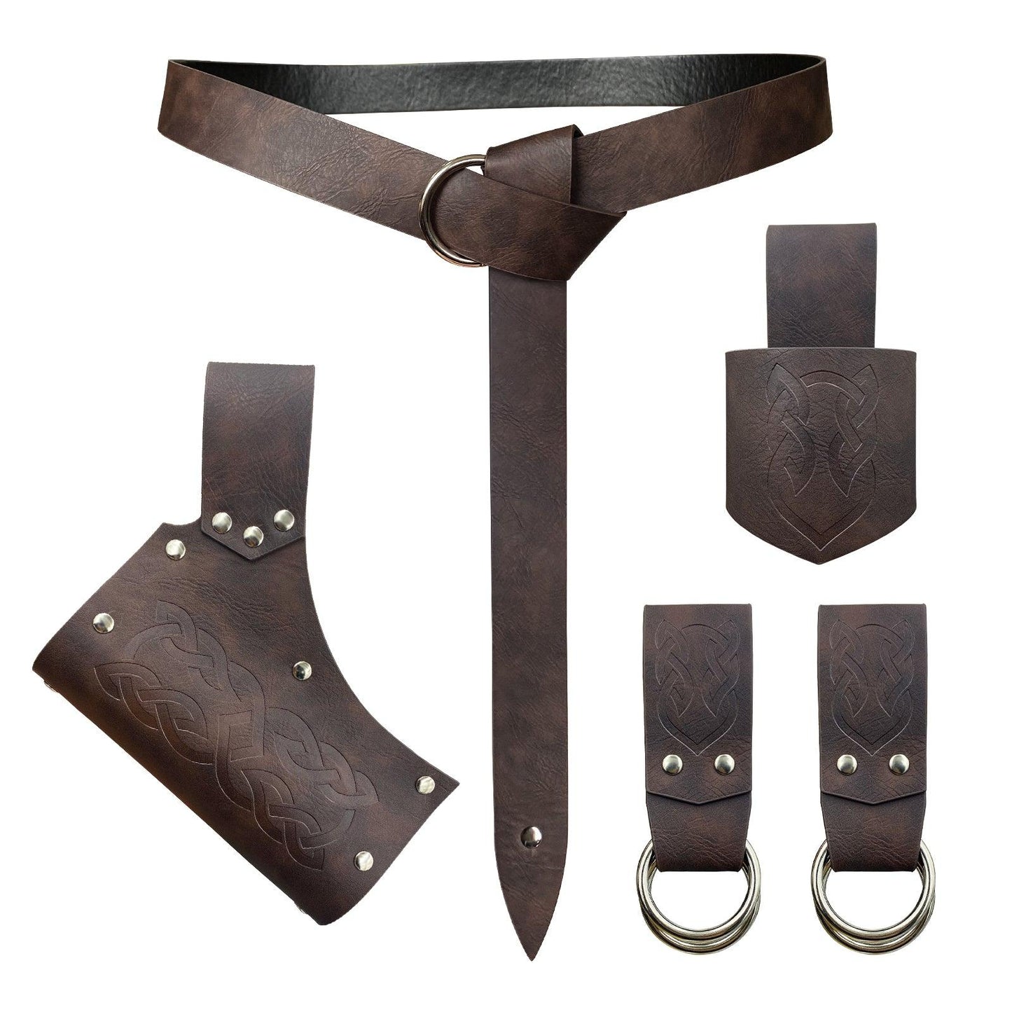 HiiFeuer 5 Pieces Medieval Belt Costume Accessories Renaissance Skirt Hike Viking Horn Belt Holster Dagger Holster Sword Frog