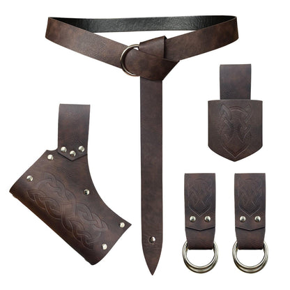 HiiFeuer 5 Pieces Medieval Belt Costume Accessories Renaissance Skirt Hike Viking Horn Belt Holster Dagger Holster Sword Frog