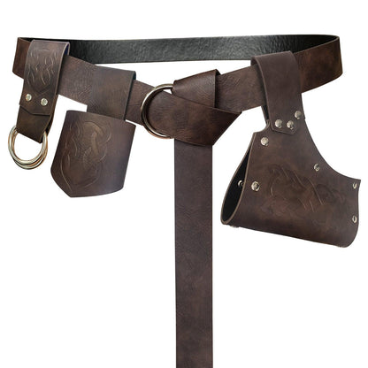 HiiFeuer 5 Pieces Medieval Belt Costume Accessories Renaissance Skirt Hike Viking Horn Belt Holster Dagger Holster Sword Frog
