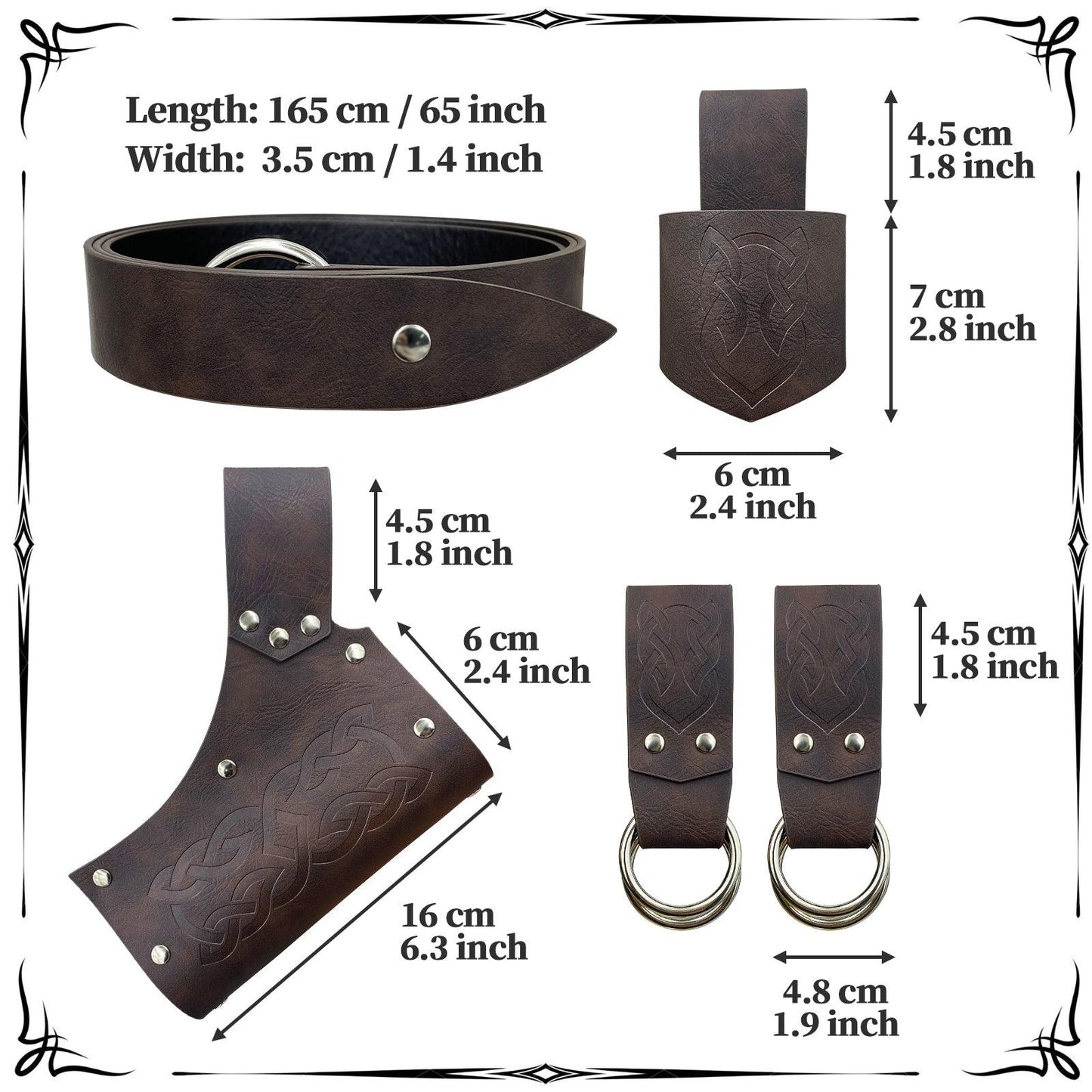 HiiFeuer 5 Pieces Medieval Belt Costume Accessories Renaissance Skirt Hike Viking Horn Belt Holster Dagger Holster Sword Frog