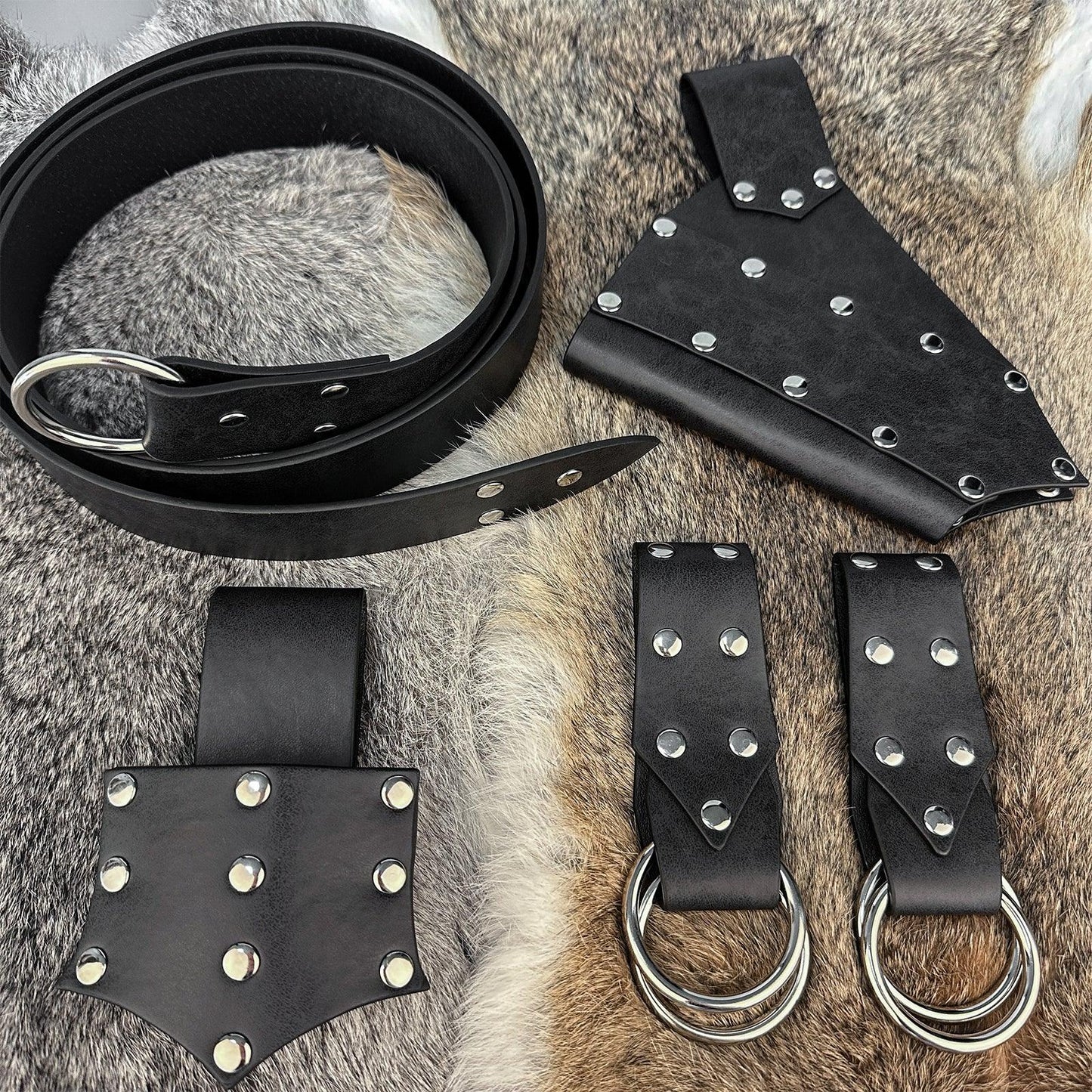 HiiFeuer 5 Pieces Medieval Belt Costume Accessories Renaissance Skirt Hike Viking Horn Belt Holster Dagger Holster Sword Frog