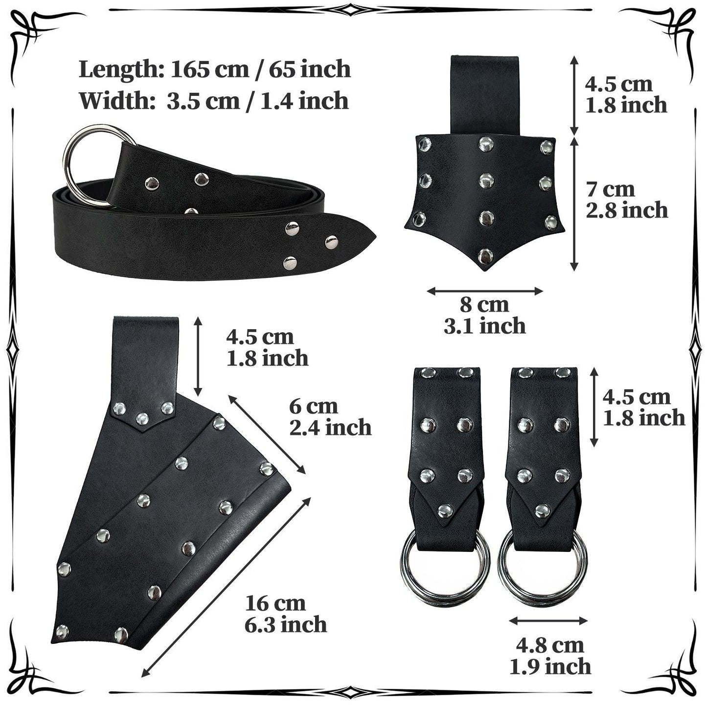HiiFeuer 5 Pieces Medieval Belt Costume Accessories Renaissance Skirt Hike Viking Horn Belt Holster Dagger Holster Sword Frog