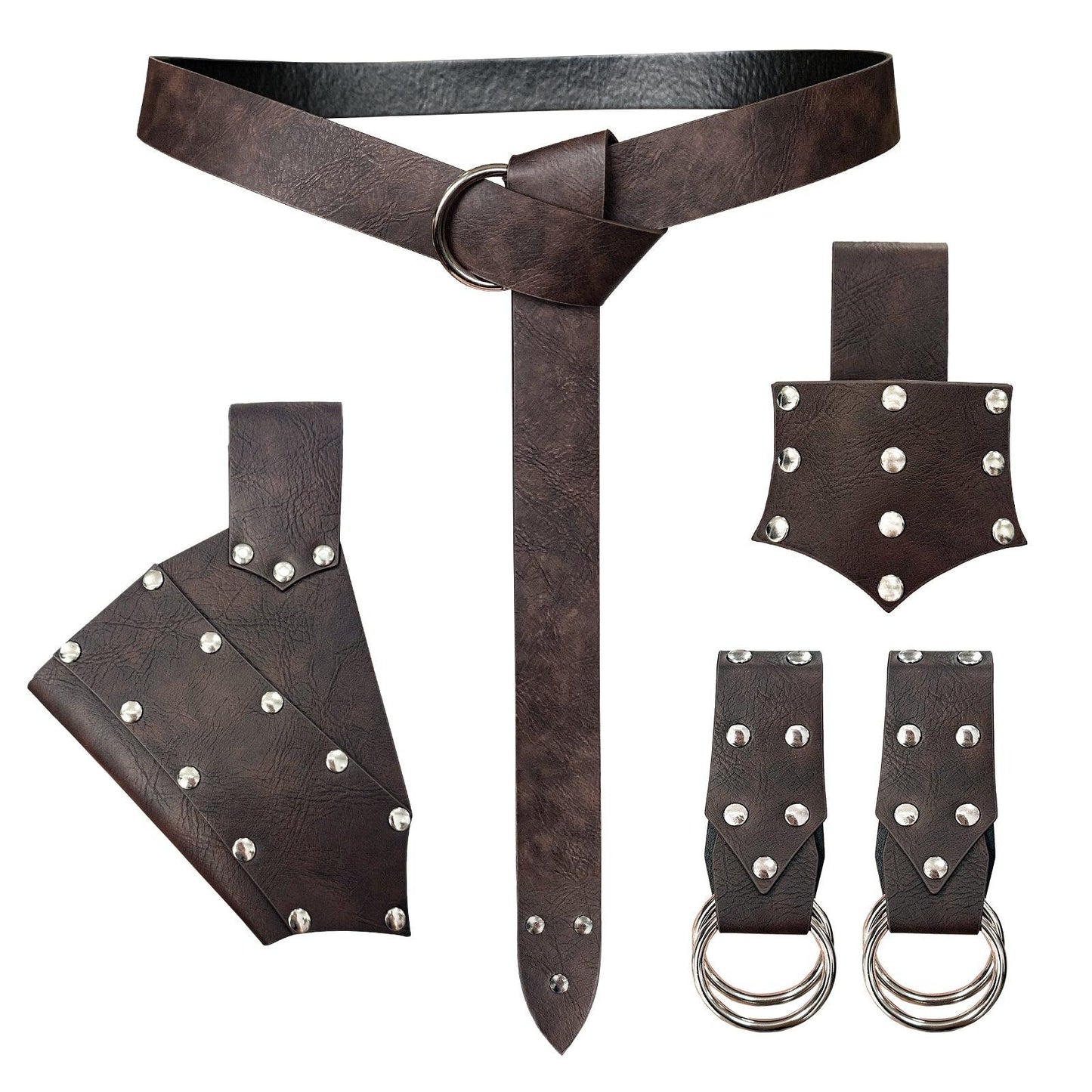 HiiFeuer 5 Pieces Medieval Belt Costume Accessories Renaissance Skirt Hike Viking Horn Belt Holster Dagger Holster Sword Frog