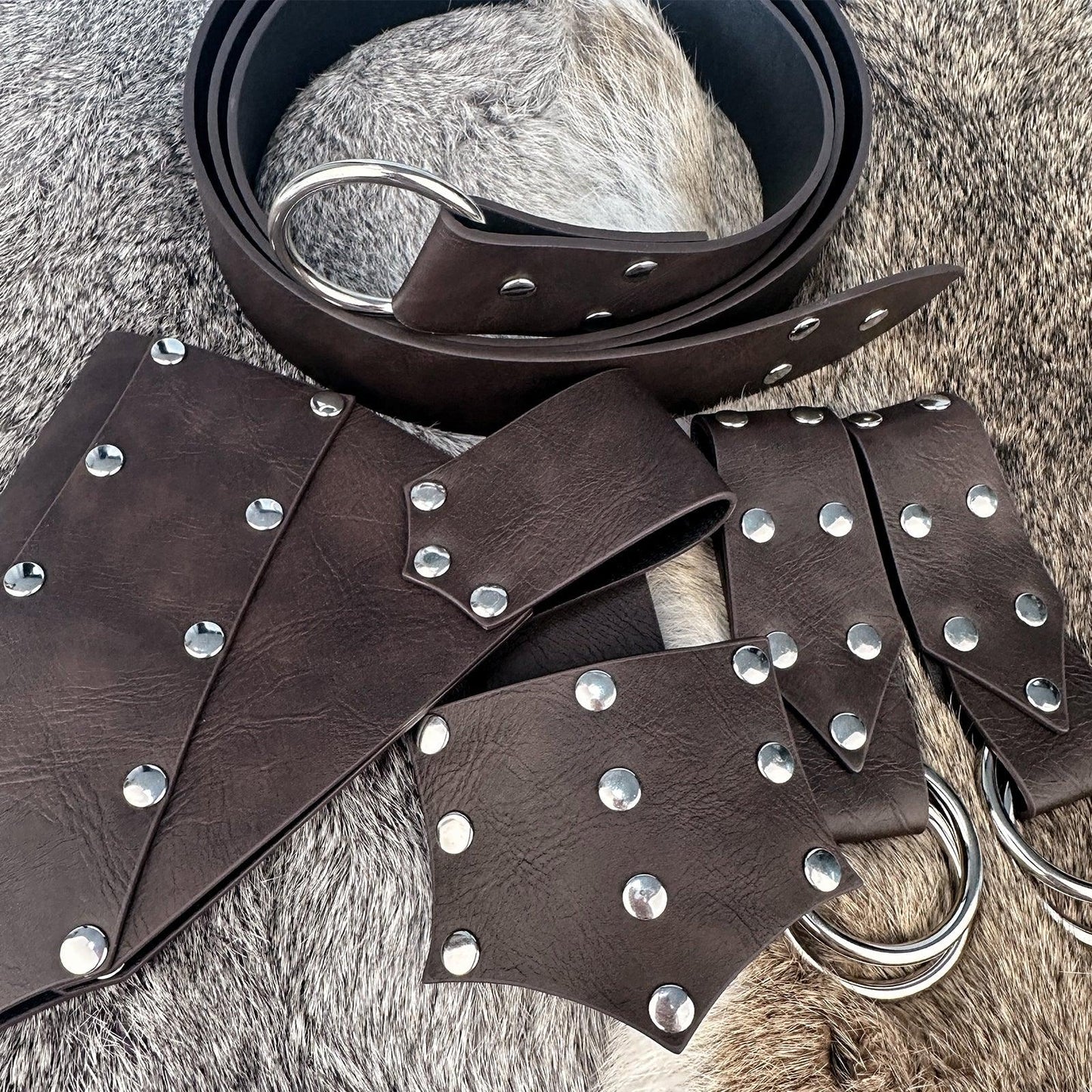 HiiFeuer 5 Pieces Medieval Belt Costume Accessories Renaissance Skirt Hike Viking Horn Belt Holster Dagger Holster Sword Frog