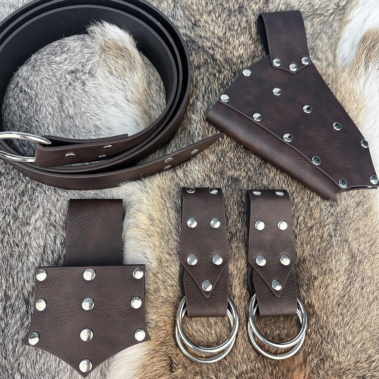 HiiFeuer 5 Pieces Medieval Belt Costume Accessories Renaissance Skirt Hike Viking Horn Belt Holster Dagger Holster Sword Frog