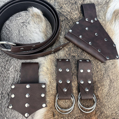 HiiFeuer 5 Pieces Medieval Belt Costume Accessories Renaissance Skirt Hike Viking Horn Belt Holster Dagger Holster Sword Frog