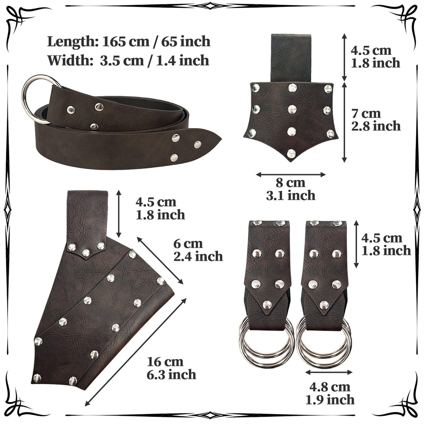 HiiFeuer 5 Pieces Medieval Belt Costume Accessories Renaissance Skirt Hike Viking Horn Belt Holster Dagger Holster Sword Frog
