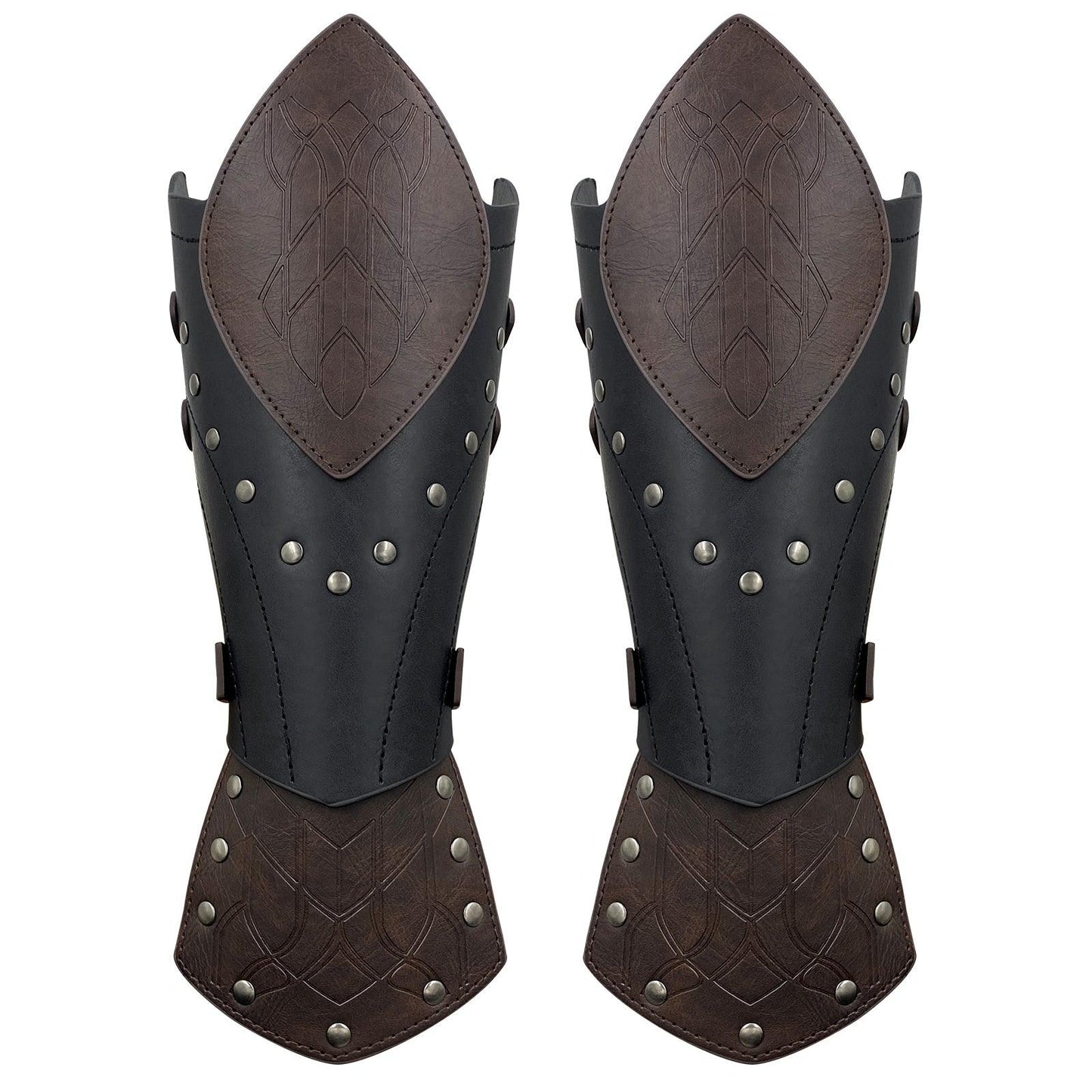 HiiFeuer Medieval Embossed Faux Leather Elf Arm Guards, Fantasy Cosplay Buckle Bracers, Knight Archer Gauntlets for LARP
