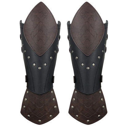 HiiFeuer Medieval Embossed Faux Leather Elf Arm Guards, Fantasy Cosplay Buckle Bracers, Knight Archer Gauntlets for LARP