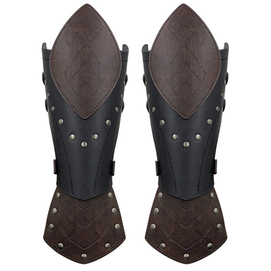 HiiFeuer Medieval Embossed Faux Leather Elf Arm Guards, Fantasy Cosplay Buckle Bracers, Knight Archer Gauntlets for LARP