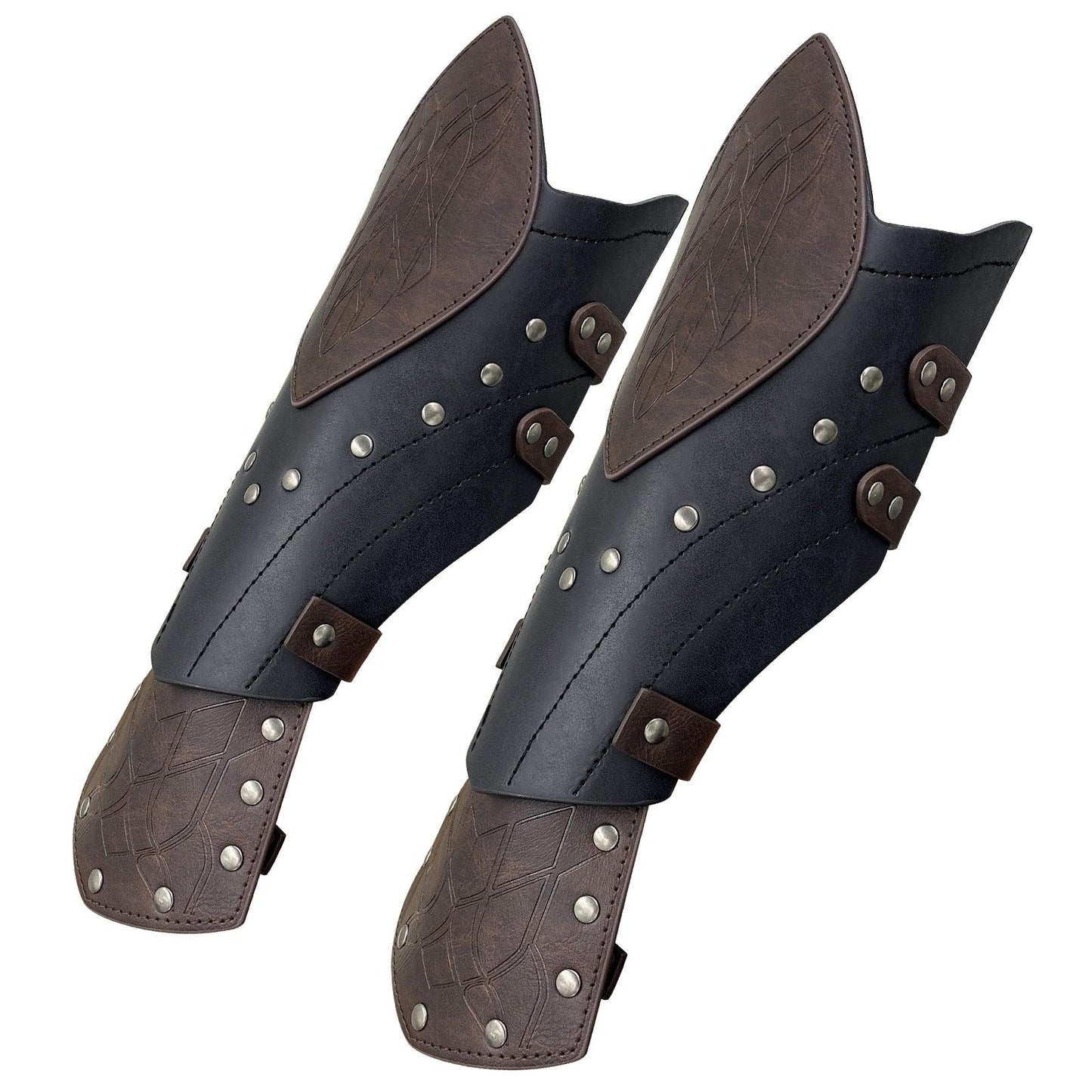 HiiFeuer Medieval Embossed Faux Leather Elf Arm Guards, Fantasy Cosplay Buckle Bracers, Knight Archer Gauntlets for LARP