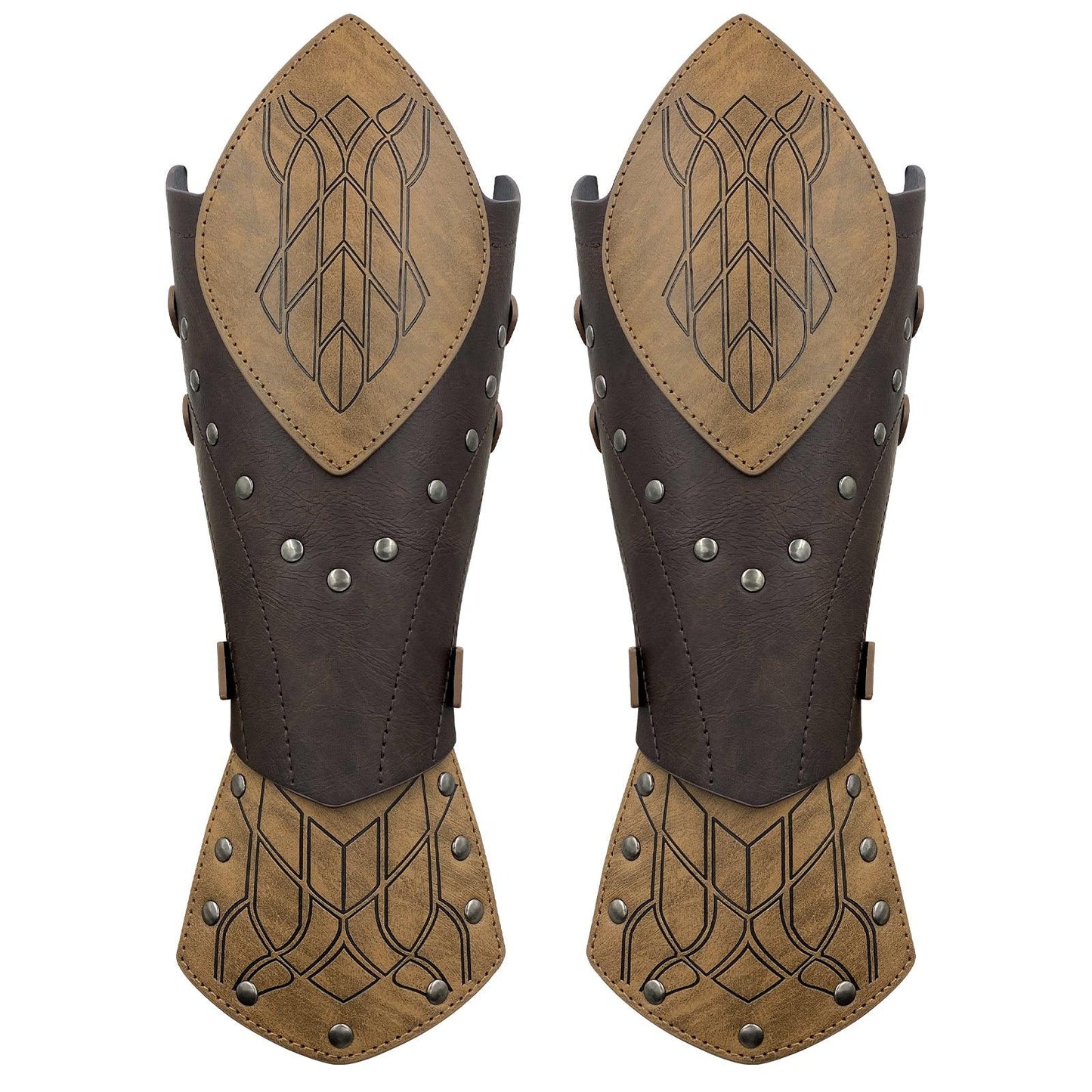 HiiFeuer Medieval Embossed Faux Leather Elf Arm Guards, Fantasy Cosplay Buckle Bracers, Knight Archer Gauntlets for LARP