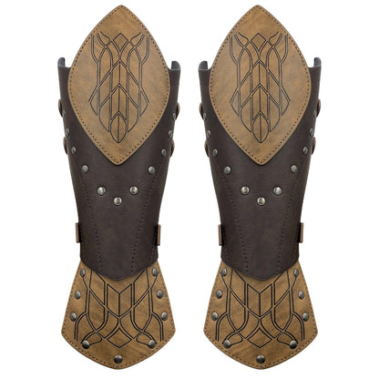 HiiFeuer Medieval Embossed Faux Leather Elf Arm Guards, Fantasy Cosplay Buckle Bracers, Knight Archer Gauntlets for LARP