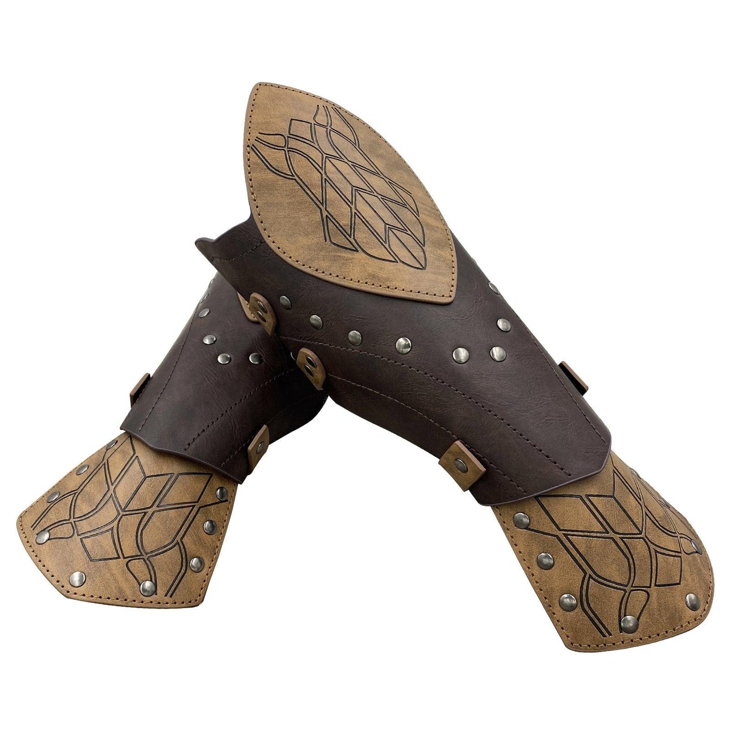 HiiFeuer Medieval Embossed Faux Leather Elf Arm Guards, Fantasy Cosplay Buckle Bracers, Knight Archer Gauntlets for LARP