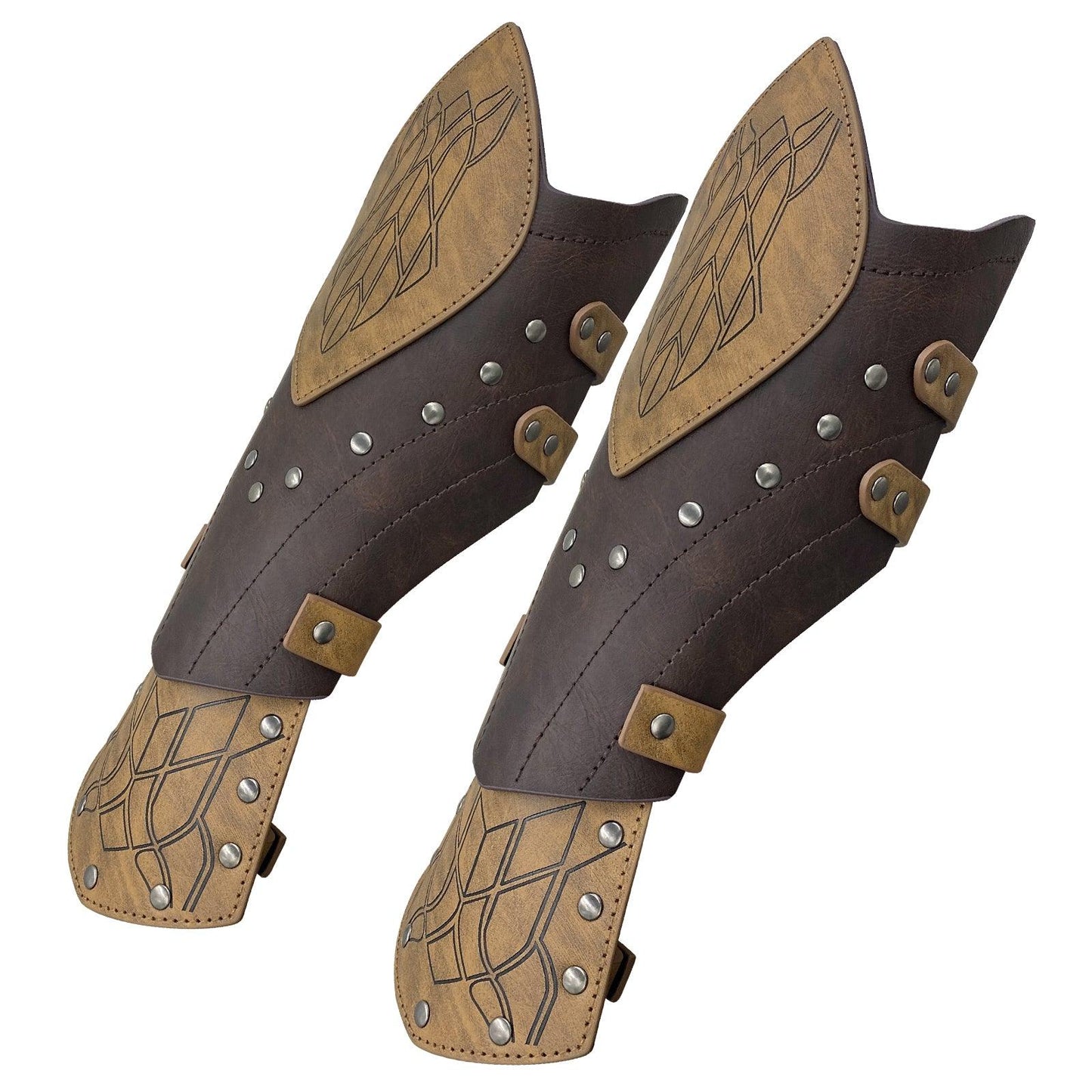 HiiFeuer Medieval Embossed Faux Leather Elf Arm Guards, Fantasy Cosplay Buckle Bracers, Knight Archer Gauntlets for LARP